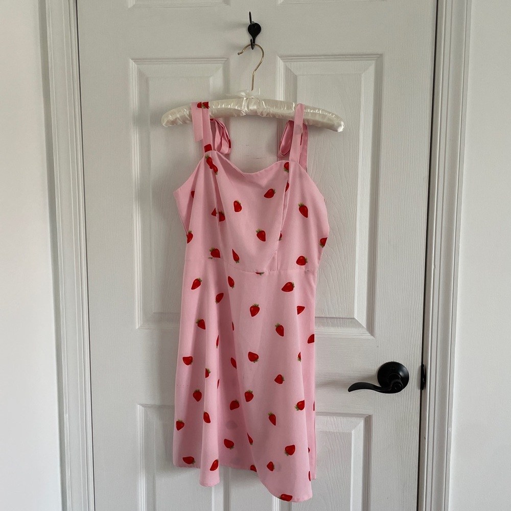 shein strawberry self tie strap dress